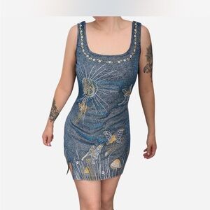 Blue Celestial Embroidered Bodycon Dress